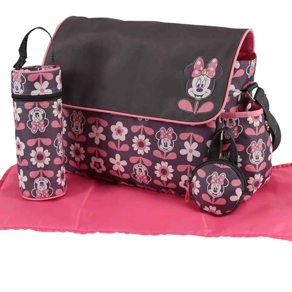 Disney Minnie Mouse Multi Piece Duffle Diaper Bag with Flap